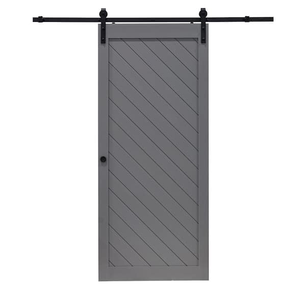 MILLBROOKE 36 in. x 84 in. Diagonal Vinyl Barn Door Kit City Grey with Track and Hardware