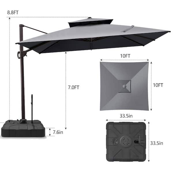 cantilever patio umbrella 10& 39 Crestlive Products 10 ft. x 10 ft. Outdoor Cantilever Umbrella with 350 lb.  Wheeled Base 360 ° Rotation Patio Offset Umbrella in Dark Gray