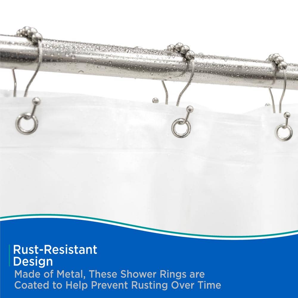 Brushed Nickel Beaded Double Shower Curtain Hooks Set of 12