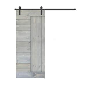 Panel 28 in. x 84 in. Weather Grey Finished Pine Wood Sliding Barn Door With Hardware Kit