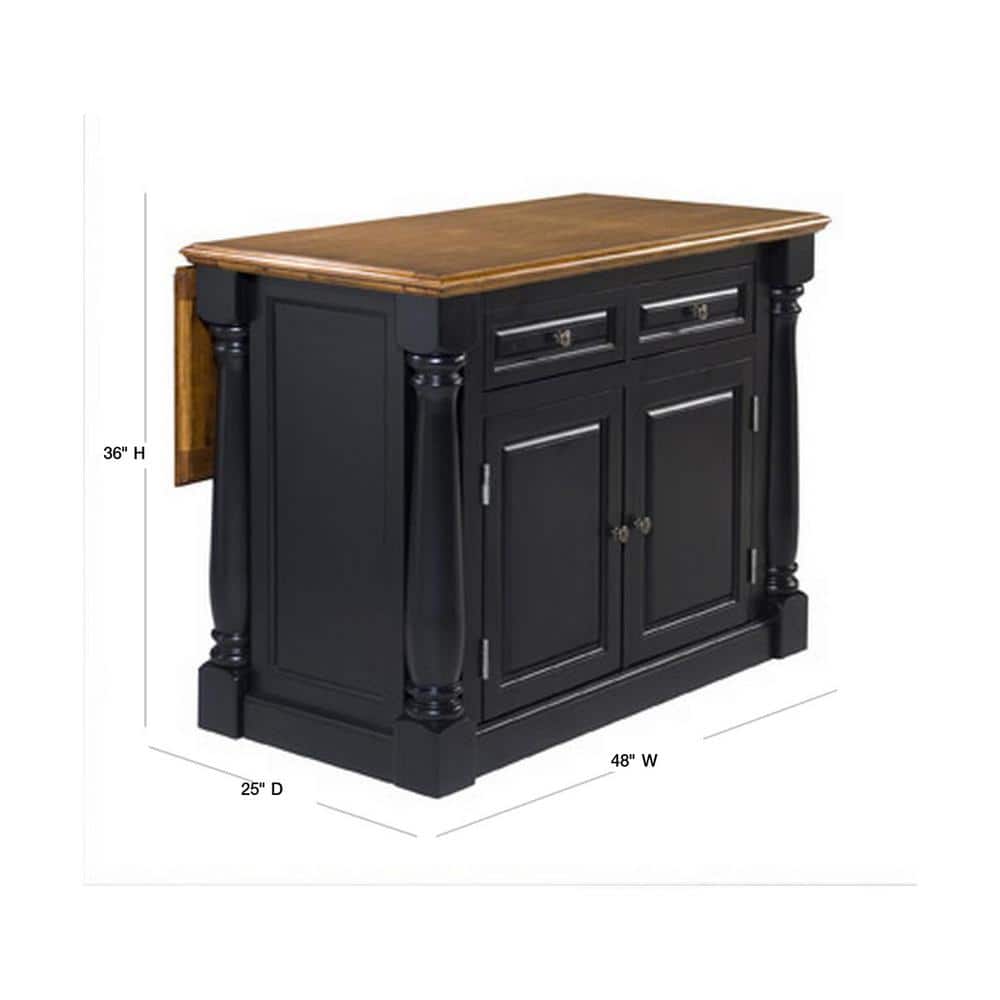 Monarch Black Kitchen Island with Hardwood Top and Drop Leaf