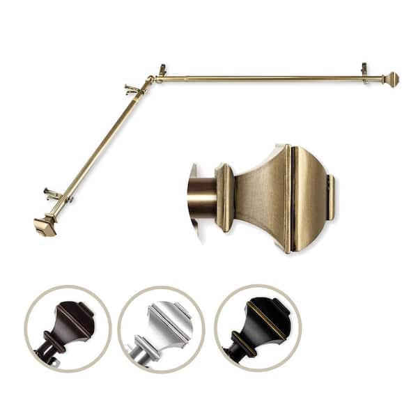 Unbranded 66 in. to 120 in. 13/16 in. Adjustable Corner Window Curtain Rod in Antique Brass with Julianne Finials