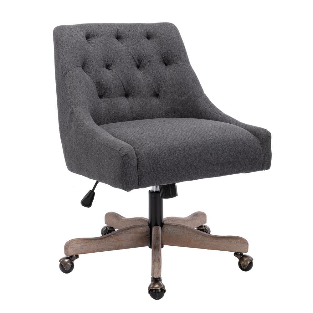 Charcoal Grey Button Tufted Fabric Swivel Office Chair