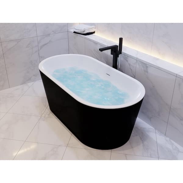HD Series 55 in. x 30 in. Flat Bottom Acrylic Freestanding Soaking Bathtub with Center Drain in Glossy Black