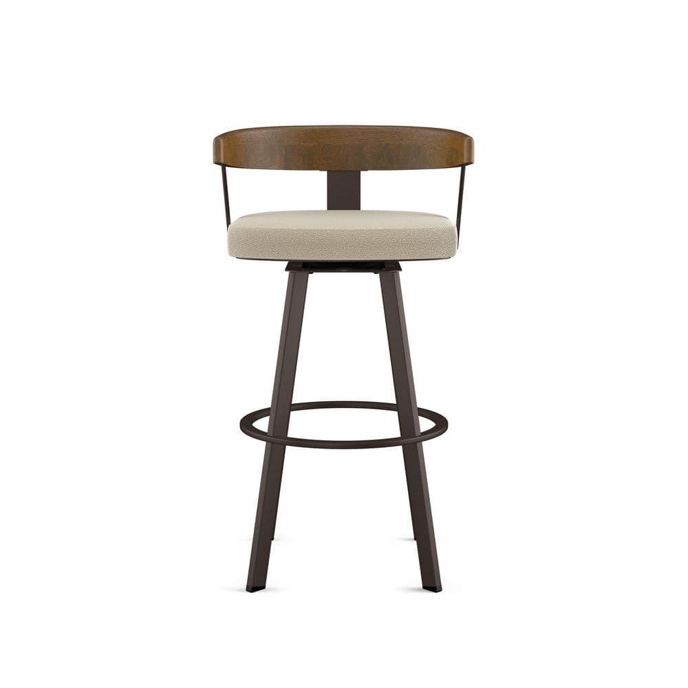 Lars 30'' Swivel Bar Stool in Cream Bouclé and Brown Wood
