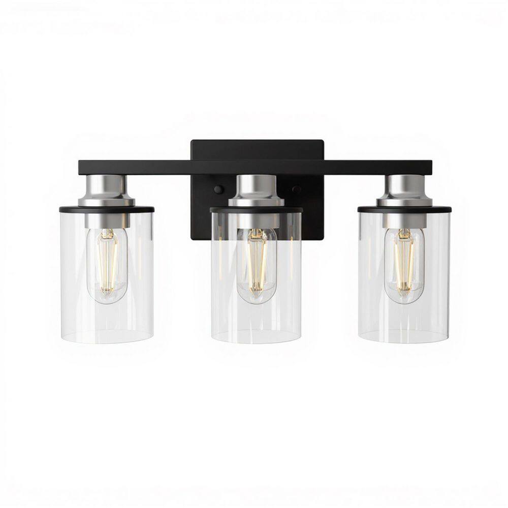 17 in. 3-Light Black and Nickel Vanity Light Over Mirror, Bathroom Wall Light with Clear Glass Shades for Bedroom price history on PriceWatchPro