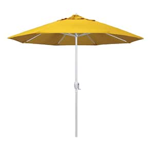 9 ft. Matted White Aluminum Market Patio Umbrella Auto Tilt in Sunflower Yellow Sunbrella