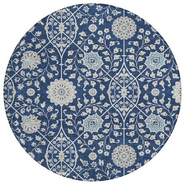 Chantille Machine Washable Indoor/Outdoor Abstract ACN3047 Navy 8 ft. x 8 ft. Round Rug