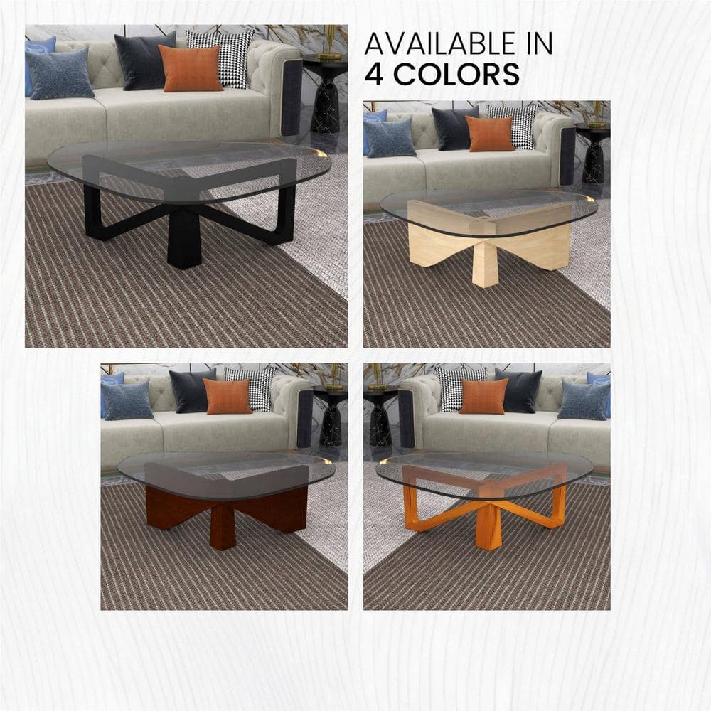 Mid-Century Modern Black Triangular Wood & Glass Coffee Table