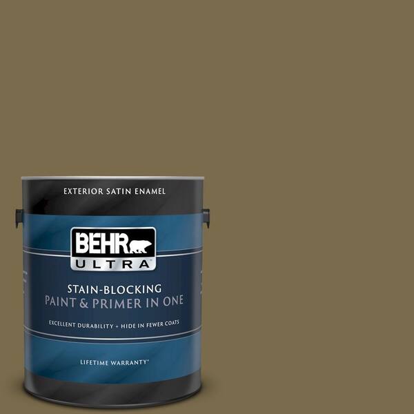 BEHR ULTRA 1 gal. #UL190-22 Olive Satin Enamel Exterior Paint and Primer in One