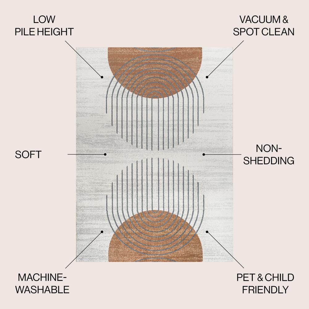 Kallax Cream and Terra Geometric Washable Area Rug