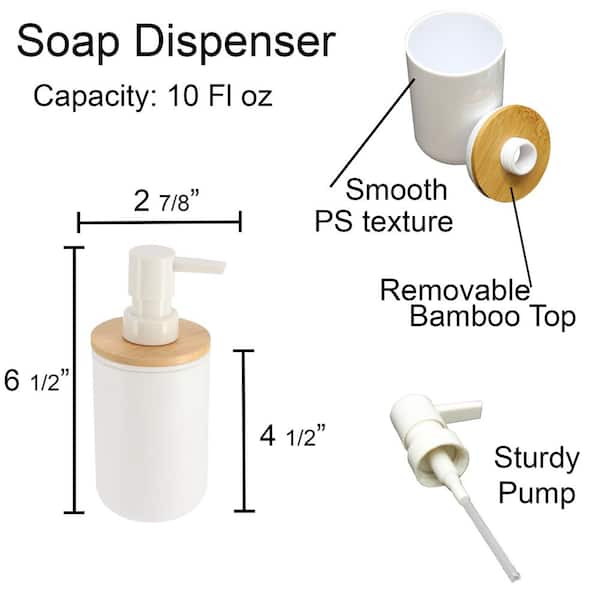Mansio Modern Dish Soap Dispenser for Kitchen Sink Bamboo Pump and Soap Tray | Bathroom Soap Dispenser Set for Dish Soap, Hand Soap, Lotion 8