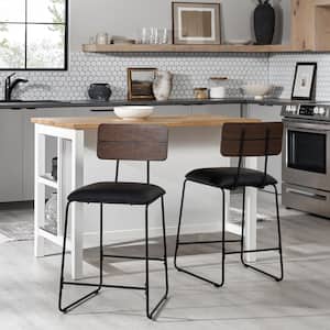 25 in. Black High Back Modern Industrial Metal-Leg Cushioned Counter-Height Bar Stool with Faux Leather Seat (Set of 2)