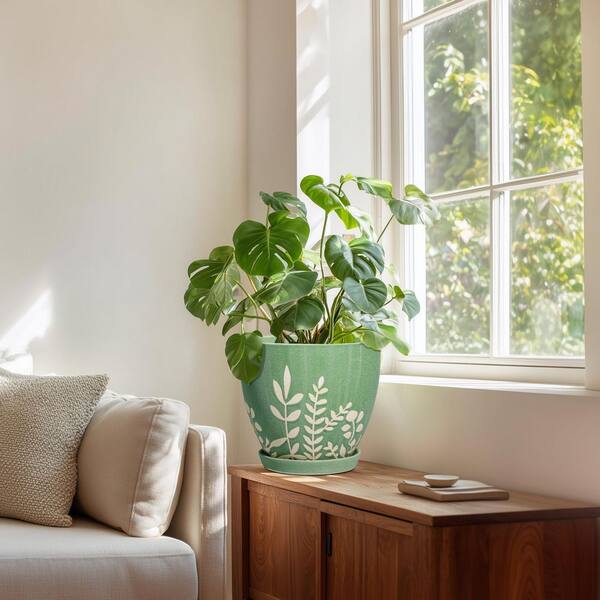 フラワー・ガーデニング P-CHAMBER.SRLMEX-S P-P POT neighborhood OGETFUUR Green Ceramic Planter with Drainage and Saucer