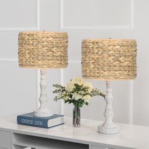 21.25 in. Farmhouse Table Lamp Set with Handwoven Light Brown Rattan Shade (Set of 2)