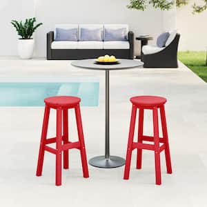 Laguna 29 in. HDPE Plastic All Weather Backless Round Seat Bar Height Outdoor Bar Stool in Red (Set of 2)