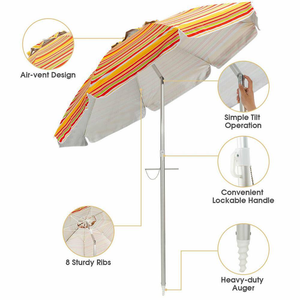 6.5 Feet Orange Striped Beach Umbrella with Fiberglass Ribs