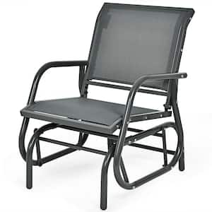Metal Single Swing Glider Outdoor Rocking Chair with Armrest in Gray