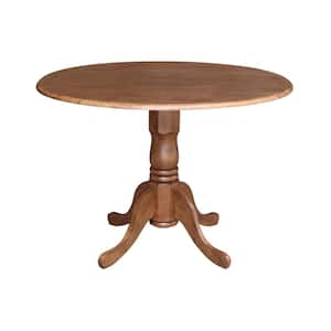 Distressed Oak 42 in. Round Drop Leaf Solid Wood Pedestal Table