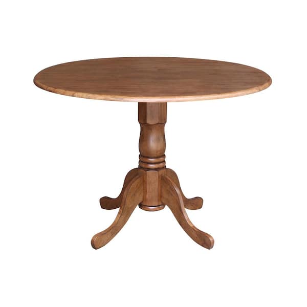 Distressed Oak 42, 44 Inch Round Pedestal Dining Table