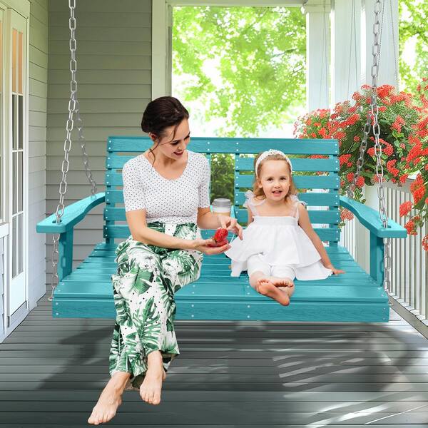 JEAREY 2-Person HDPE Plastic Outdoor Porch Swing in Aruba Blue PE
