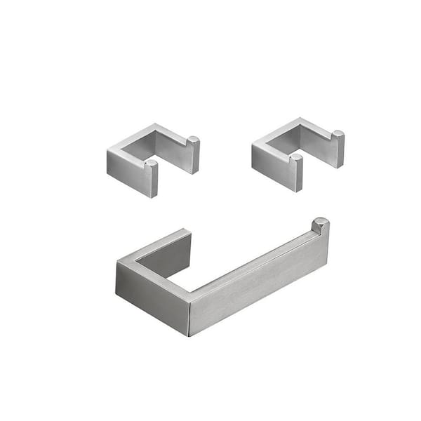 ATKING Wall Mounted 3-Piece Bath Hardware Set with Toilet Paper Holder Towel Hooks in Stainless Steel Brushed Nickel