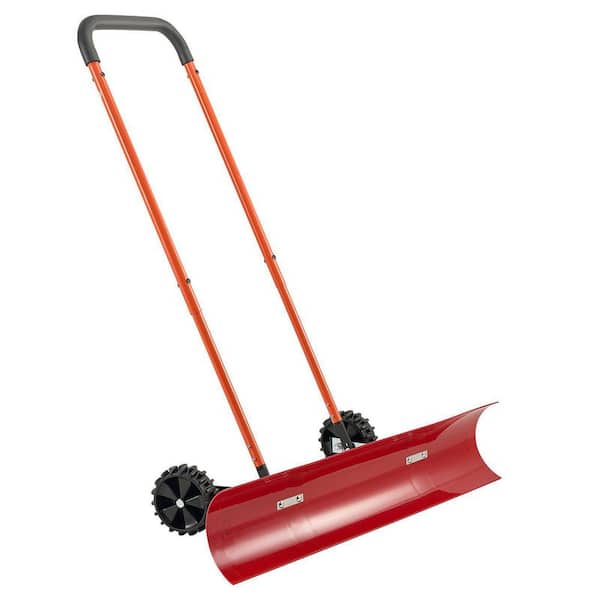 44 in Metal Steel Handle Metal Snow Shovel with Wheels