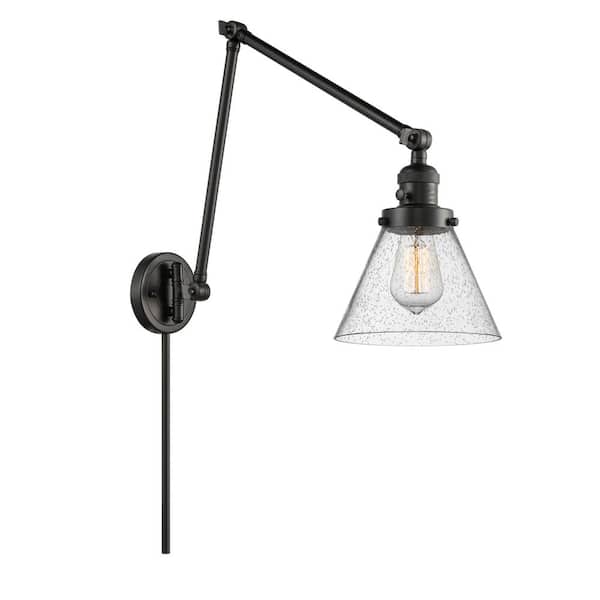 Innovations Cone 8 in. 1-Light Matte Black Wall Sconce with Seedy Glass Shade with On/Off Turn Switch