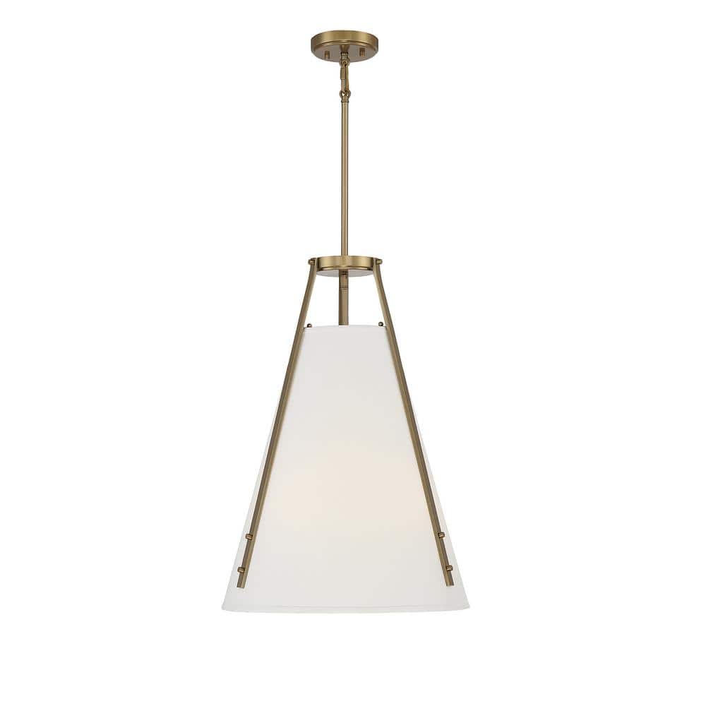 Newport Classic Warm Brass 4-Light Pendant with Soft White Shade