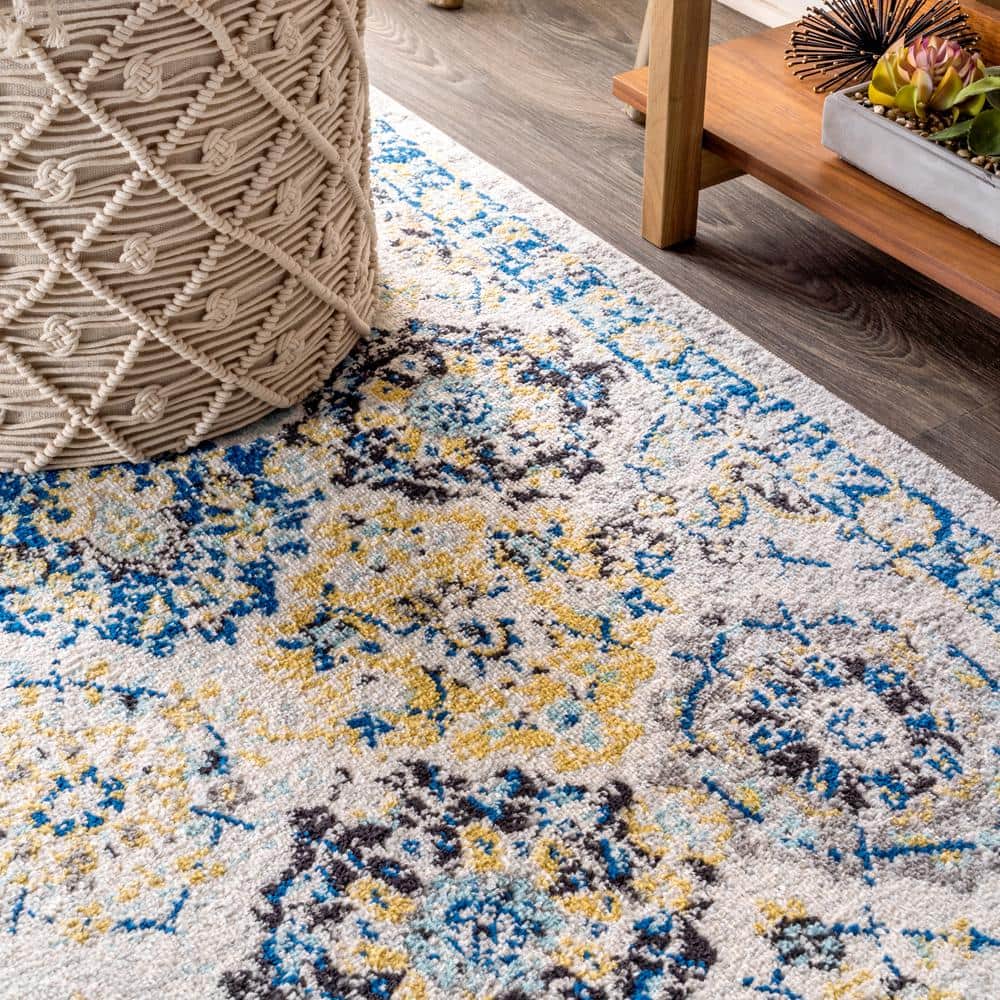 Blue and Multicolor Synthetic 8' x 10' Reversible Area Rug