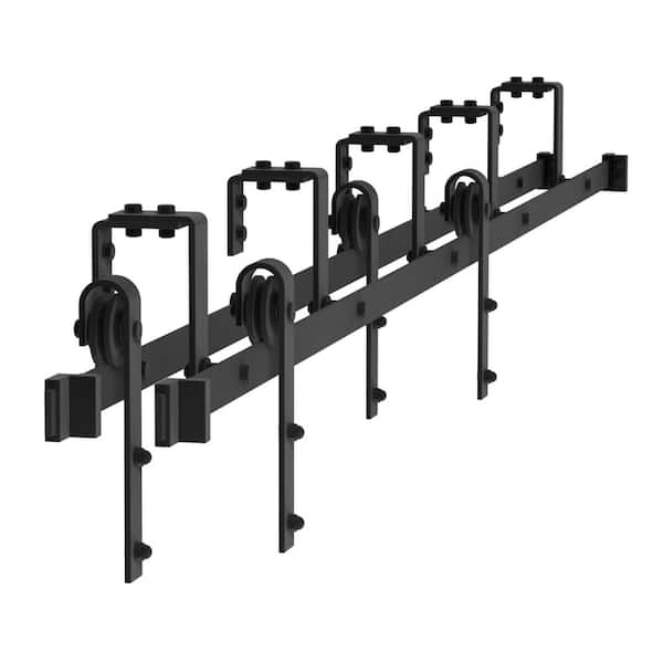 6.6 ft./79 in. Powder Coated Black Heavy-Duty Bypass Double Door Sliding Barn Door Hardware Classic Design Roller