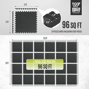 Black 24 in. W x 24 in. L x 0.5 in. T EVA Foam Diamond Pattern Gym Flooring Mat (24 Tiles/Pack) (96 sq. ft.)