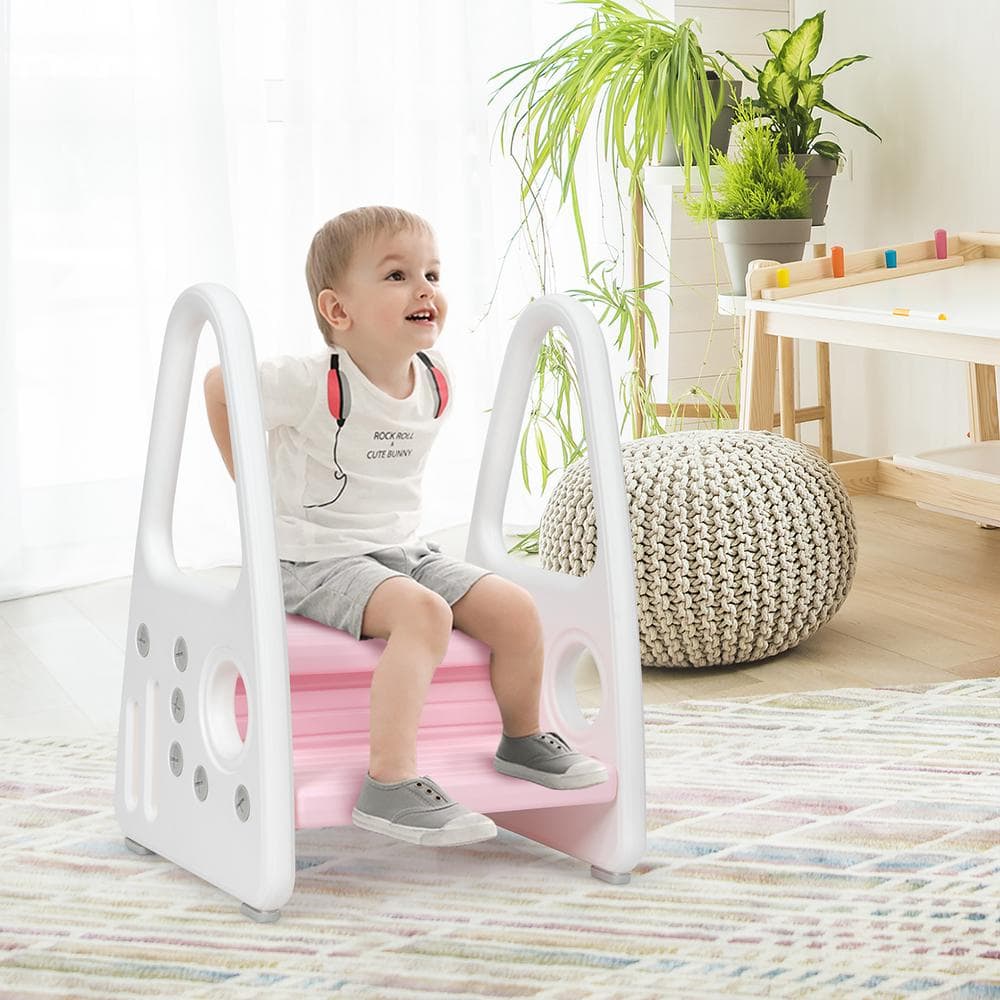 Sleek 2-Step Pink Plastic Kids' Step Stool with Armrests