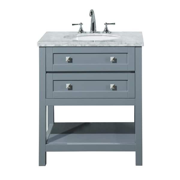 stufurhome Marla 30 in. W x 22 in. D Vanity in Grey with Marble Vanity Top in Carrara White with White Basin