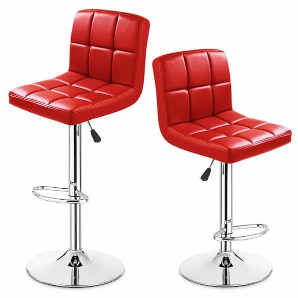 Boyel Living 42.5 in. 2-Piece Red Adjustable PU Leather Swivel Bar Stools with Steel Frame