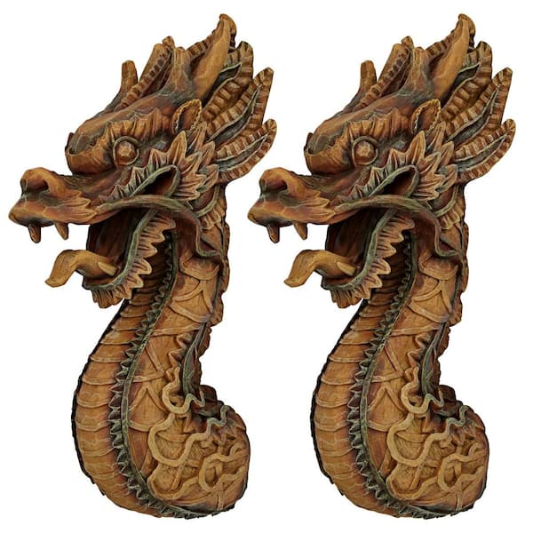 Design Toscano 18.5 in. x 5.5 in. The Fire Dragon Wall Sculpture (2-Piece)