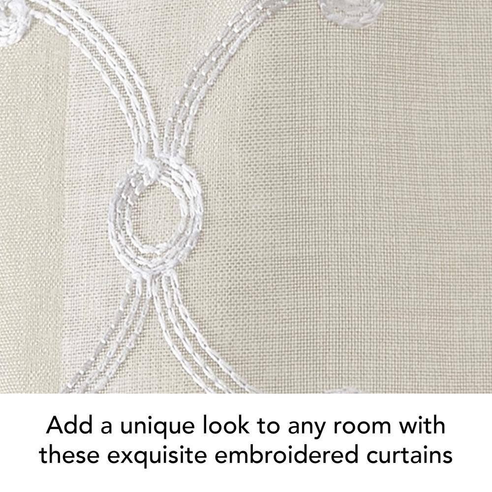 Selena Beige Embroidered Sheer Linen Window Panels, 38" x 84"