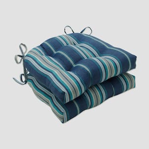 Striped 16 x 15.5 Outdoor Dining Chair Cushion in Blue/Grey/Off-White (Set of 2)