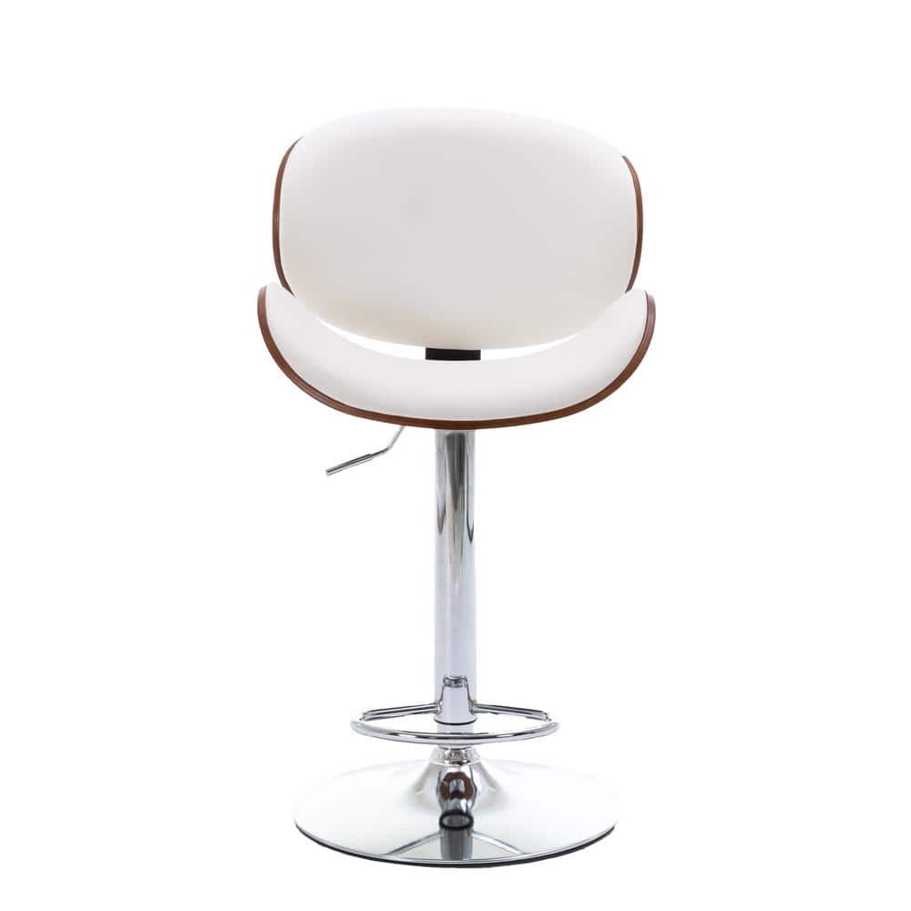 46.06 in. White Low Back Metal Frame Adjustable Bar Stool with PU Seat (Set