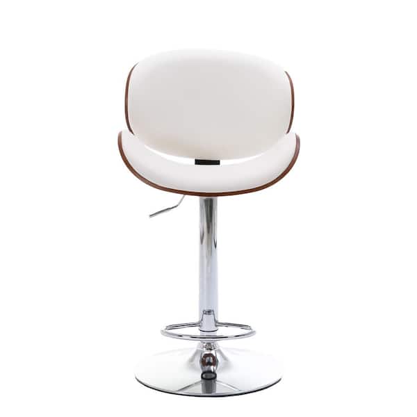 Unbranded 46.06 in. White Low Back Metal Frame Adjustable Bar Stool with PU Seat (Set of 2)