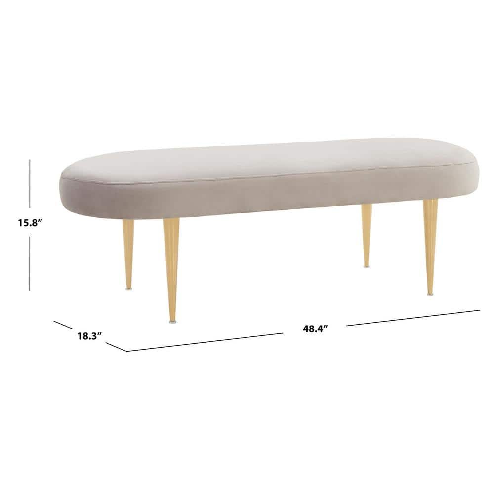 Elegant Glamour Pale Taupe Velvet Oval Bench with Retro Gold Legs