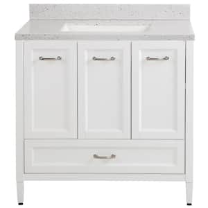 Claxby 37 in. W x 22 in. D Bathroom Vanity in White with Solid Surface Vanity Top in Silver Ash with White Sink