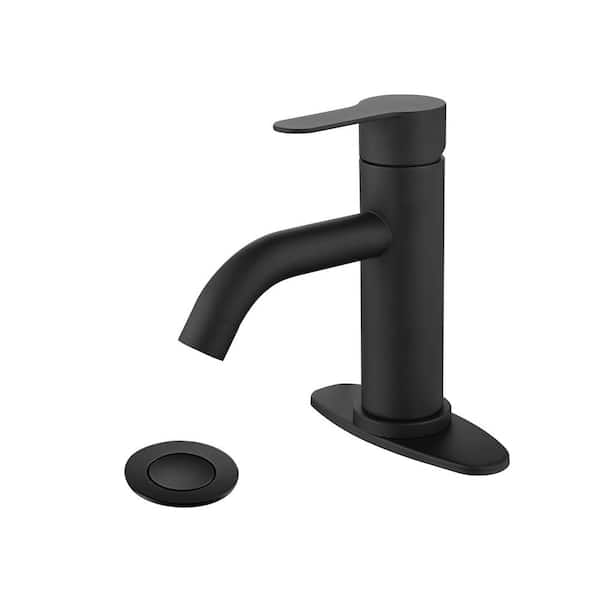 Logmey Single Handle Waterfall Bathroom Vessel Sink Faucet in Matte Black with Pop-Up Drain
