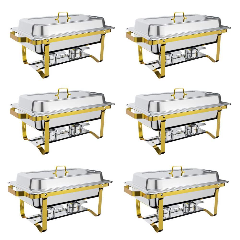 8 qt. 304 Stainless Steel Chafing Dish Buffet Set Stainless Chafer with Pans Rectangle Catering Warmer Server (6-Pack)