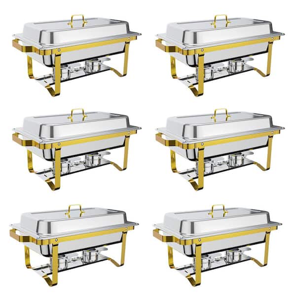 HOMEIBRO 8 qt. 304 Stainless Steel Chafing Dish Buffet Set Stainless Chafer with Pans Rectangle Catering Warmer Server (6-Pack)