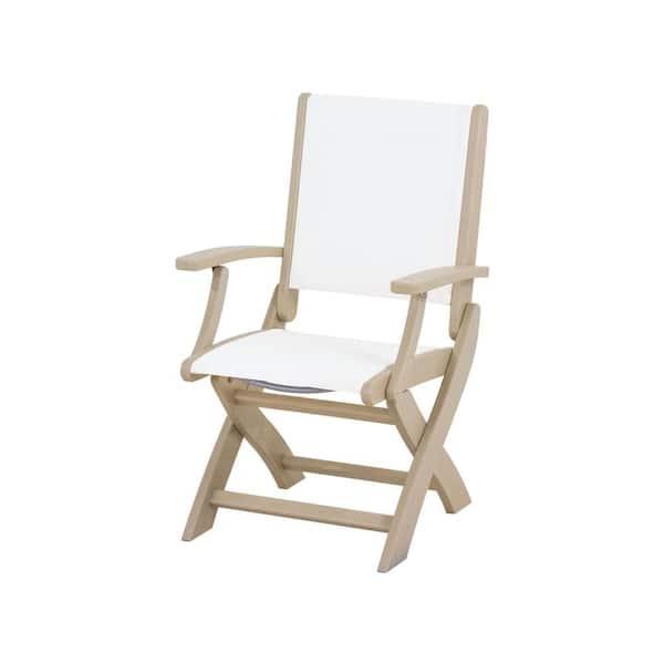 POLYWOOD Coastal Sand Patio Folding Chair with White Sling