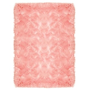 Pink 4 ft. x 6 ft. Sheepskin Faux Furry Cozy Area Rug