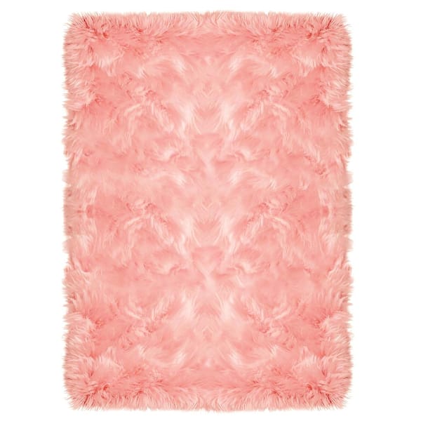 Latepis Sheepskin Faux Fur Light Pink 9 ft. x 12 ft. Cozy Fuzzy Rugs Area Rug