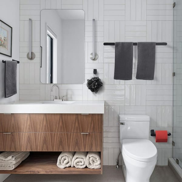 5-Piece Bath Hardware Set Rounded Corner with Mounting Hardware in Matte Black