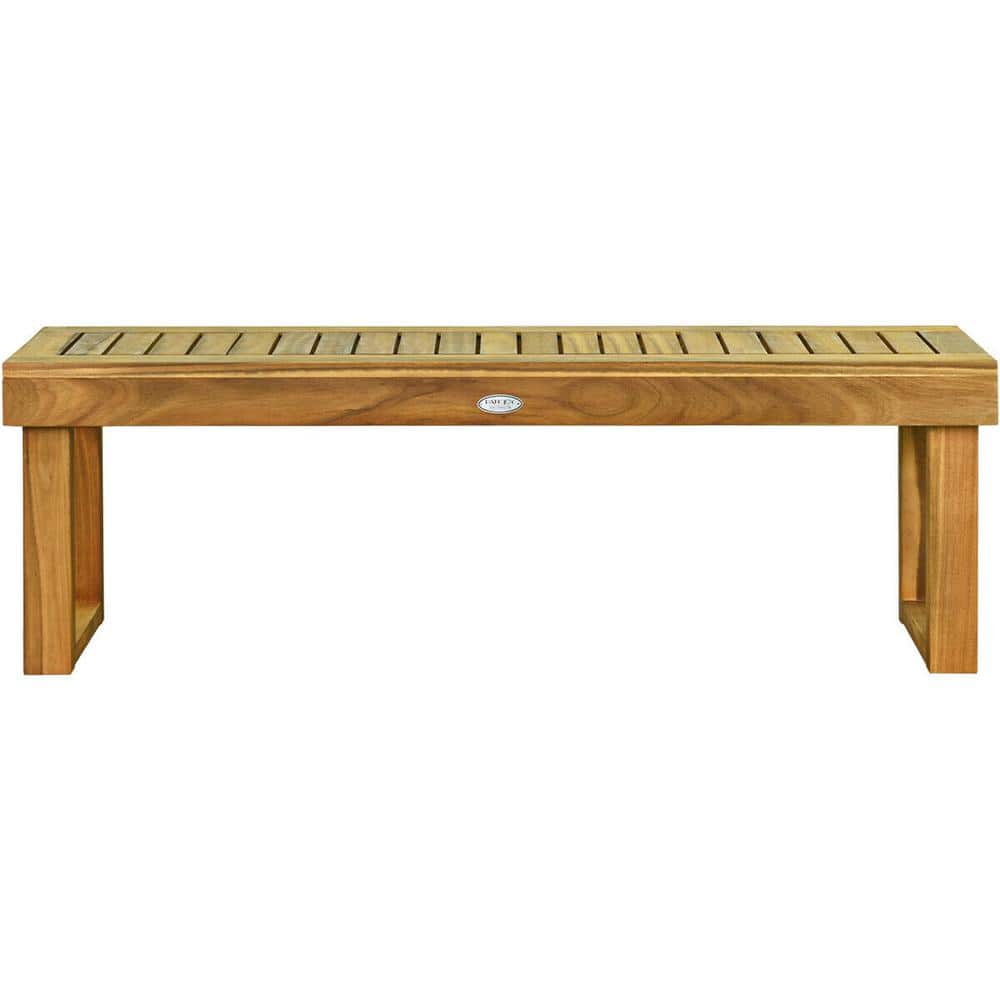 52 in. Acacia Wood Bench Chair with Slatted Seat, Teak